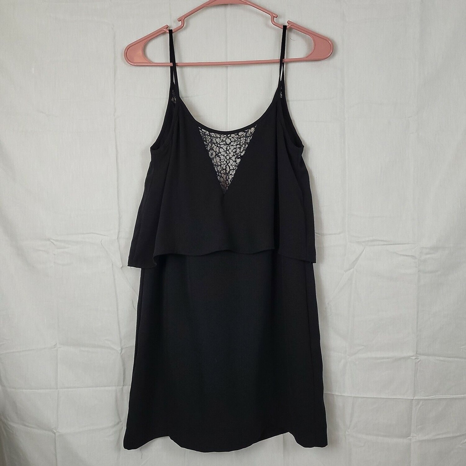 Mango Womens Black Spaghetti Strap Keyhole Back Ruffled Tank Dress Size Xxs